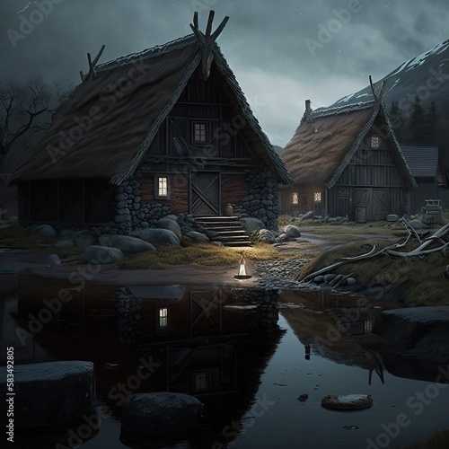 Old medieval village with w...