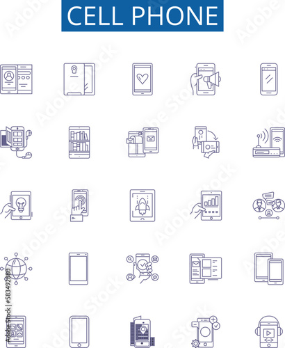 Cell phone line icons signs set. Design collection of Mobile, Phone, Cellular, handset, device, smartphone, droid, communicator outline concept vector illustrations
