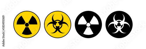 Set of signs Warning signs. Flat, yellow, radioactive threat, chemical threat. Vector illustration