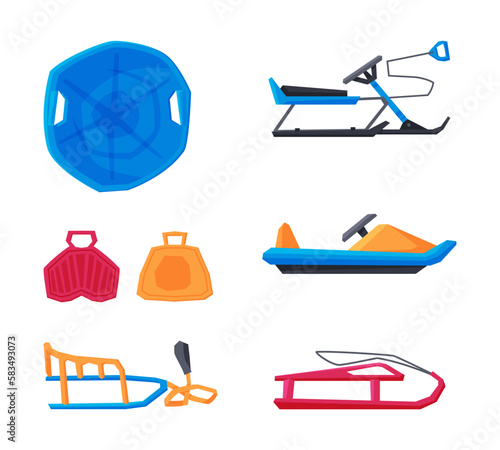 Sledge and Inner Tube for Sliding Downhill Vector Set