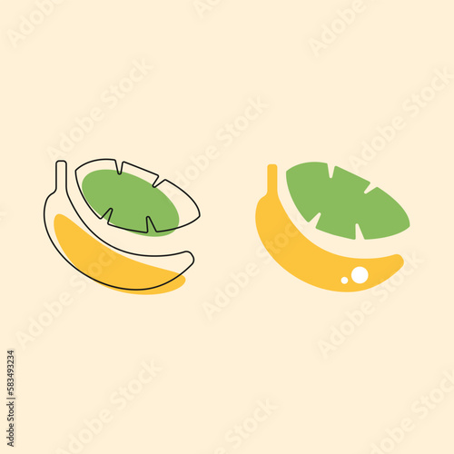 Banana line icon logo vector illustration, outline linear sign isolated on beige background