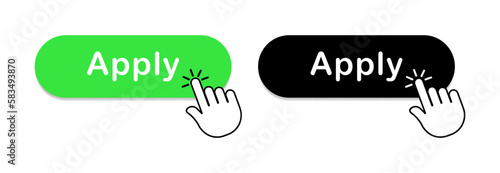 Apply button. Flat, green, black, Apply icons set. Vector icons