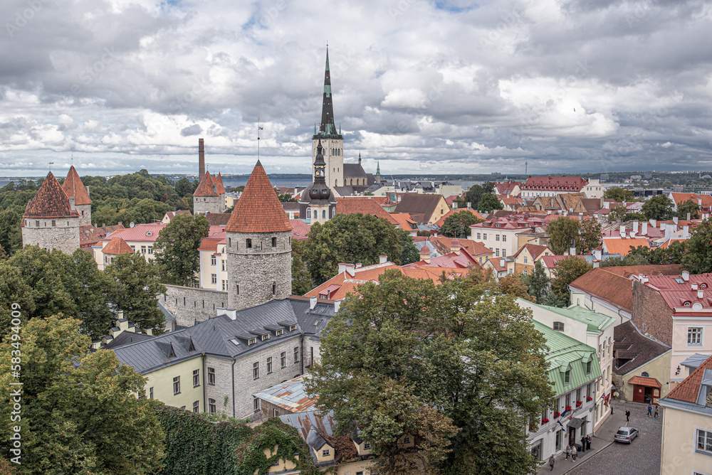 View of Tallinn Old Town from Toompea upper town hill, Estonia