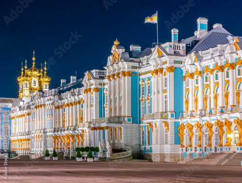Catherine palace in Tsarskoe Selo (Pushkin) at night, St. Petersburg, Russia