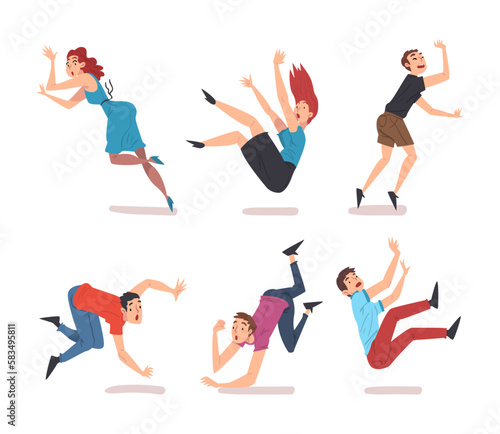 People Falling Down Stumbling and Slipping Vector Set