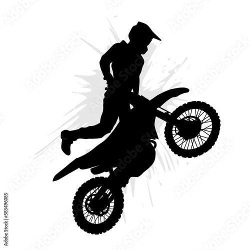 Motocross rider doing freestyle in the air isolated on a white background