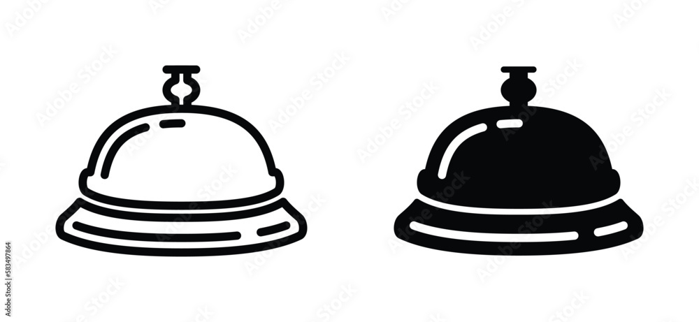 Bell icon. Service, reception, hotel, costumer, guest, and restaurant bell icon symbol. Bell rings sign in line and flat style. Vector illustration Bell icon. Service, reception, hotel, costumer, guest, and restaurant bell icon symbol. Bell rings sign in line and flat style. Vector illustration