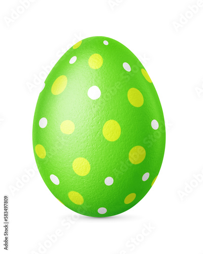 Handmade green Easter egg isolated on a white background. Clipping path.