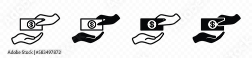 Payment icon vector. Give money or buy with money symbol illustration in line and flat style. Buying, cash, purchase, payout, paying, fee, compensation and other