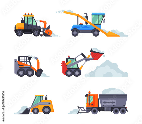 Different Snowplow or Snowplough Machine Vector Set