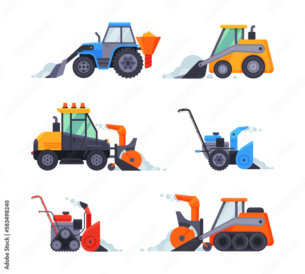 Different Snowplow or Snowplough Machine Vector Set Different Snowplow or Snowplough Machine Vector Set