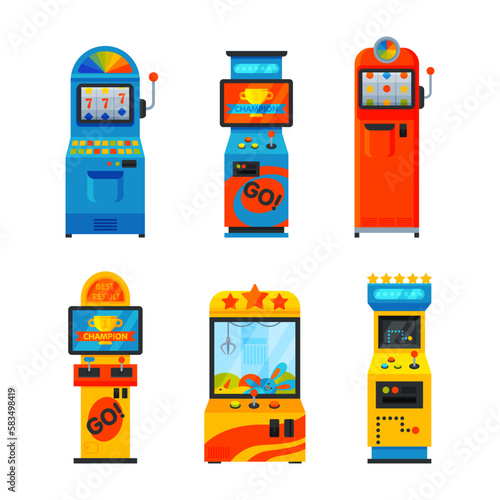 Colorful Game Machine Arcade for Gambling Vector Set