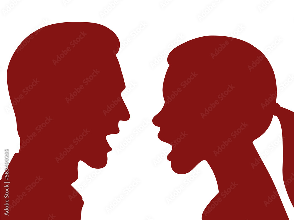Man and woman scream at each other. The concept of conflict. Illustration on transparent background