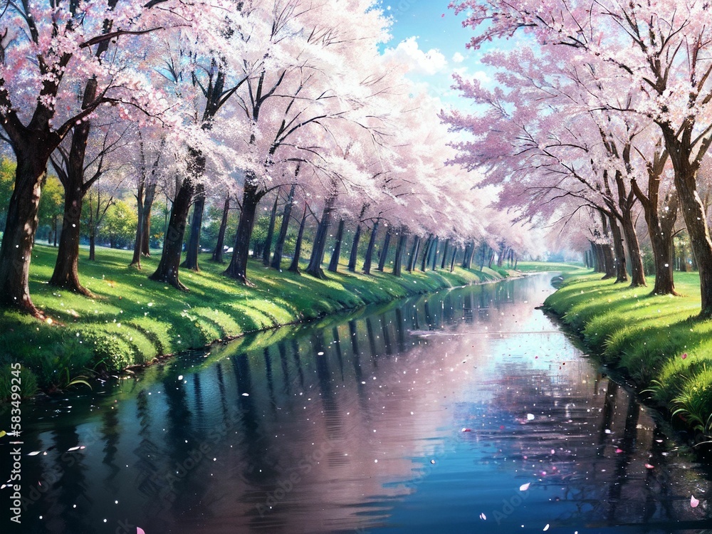 japanese garden in spring, visual novel background
