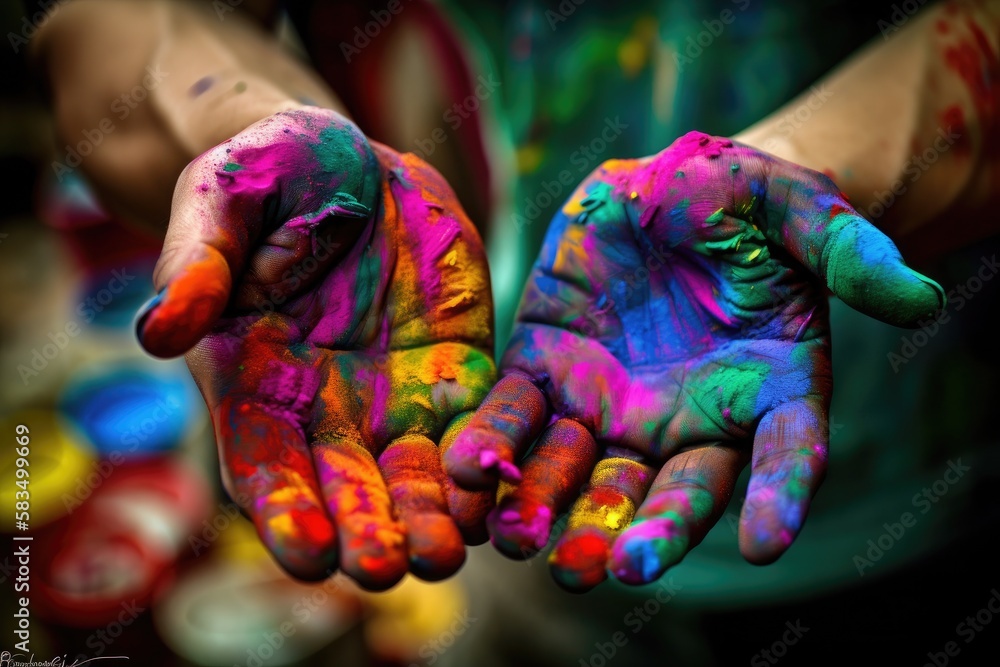 Naklejka premium Painted hands are the subject of the photo