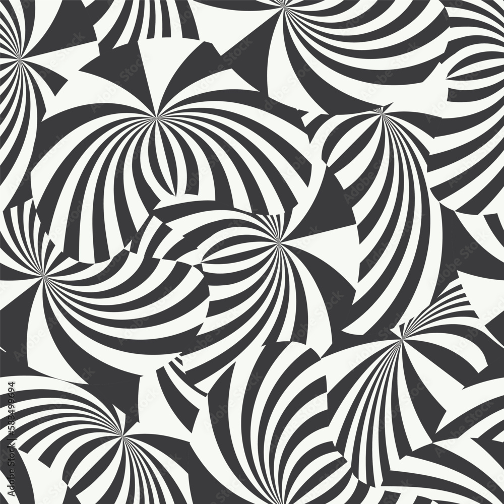 Vector geometric seamless pattern. Optical illusion black white digital ...