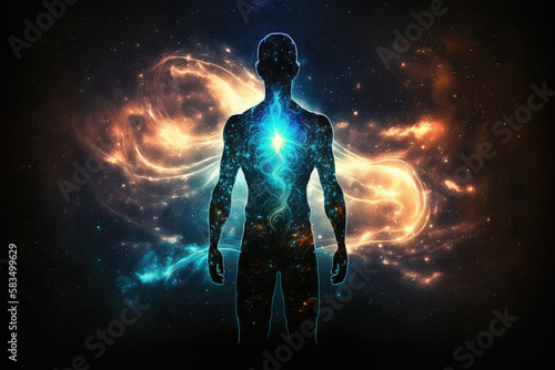 Сyber space concept of glowing astral body silhouette neural network AI generated art