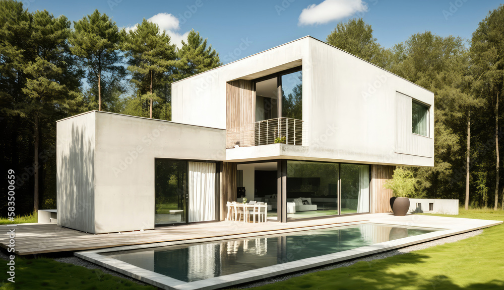 Ultra-modern minimalistic style house design. Generative AI Ultra-modern minimalistic style house design. Generative AI
