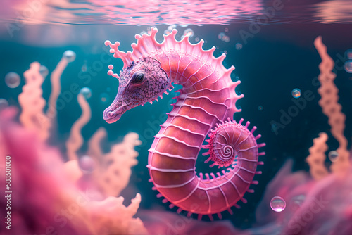 A seahorse in a body of water. Generative AI