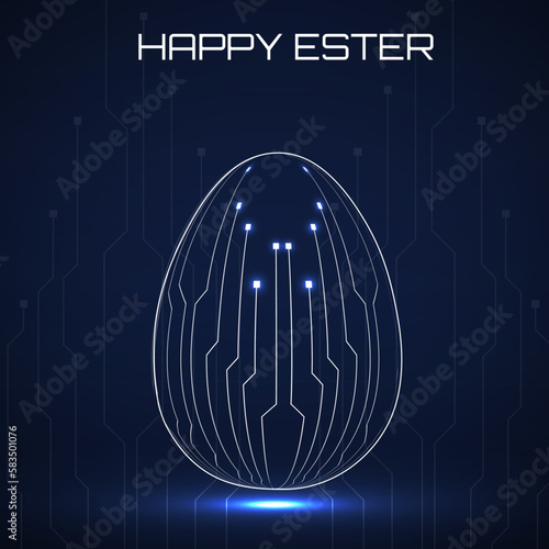 Abstract technology Easter eggs with circuit board. Happy Easter Egg