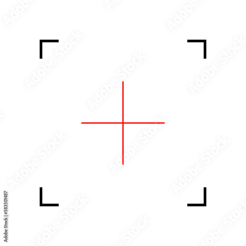 Simple vector graphic of a camera viewfinder with a red cross in the centre