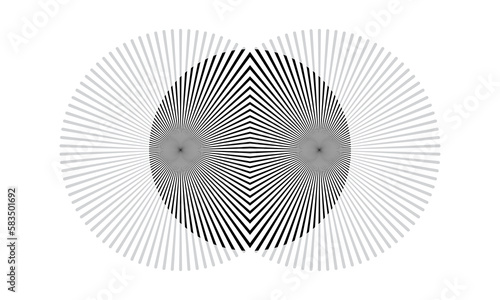 Abstract art lines background. Radial lines in circle form with two centers. Art sun icon or tattoo template or logo.