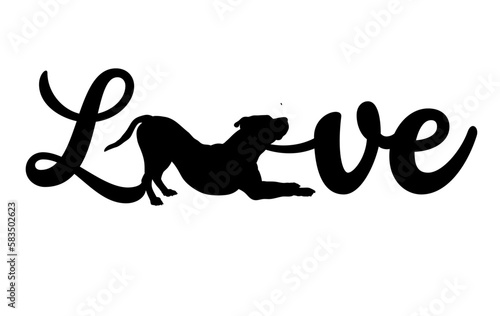 word love pitbull dog silhouette white background