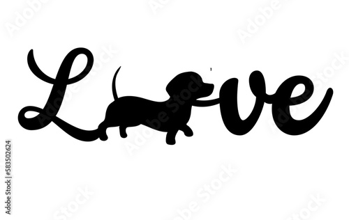 word love duchshund silhouette white background photo