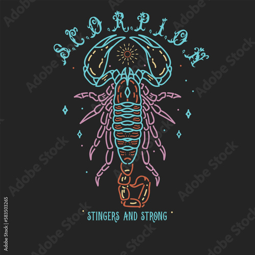 Hand drawing vintage scorpion stingers line art tattoo vector illustration