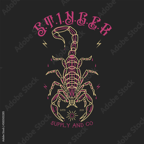 Hand drawing vintage scorpion stingers line art tattoo vector illustration