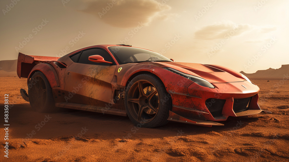 Post-Apocalyptic Supercar with Integrated Weapons, Ai generaitive