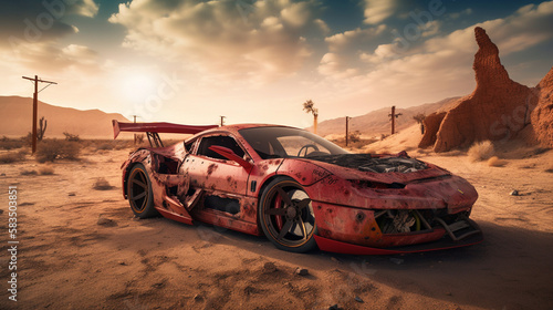 Photographie Post-Apocalyptic Supercar with Integrated Weapons, Ai generaitive