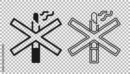 Black No smoking icon isolated on transparent background. Cigarette smoking prohibited sign. Vector