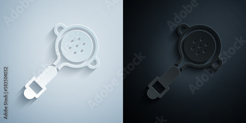 Paper cut Coffee filter holder icon isolated on grey and black background. Paper art style. Vector