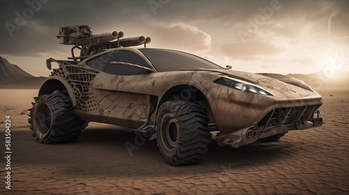 Post-Apocalyptic Supercar with Integrated Weapons  Ai generaitive