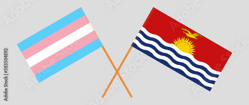 Crossed flags of Transgender Pride and Kiribati. Official colors. Correct proportion