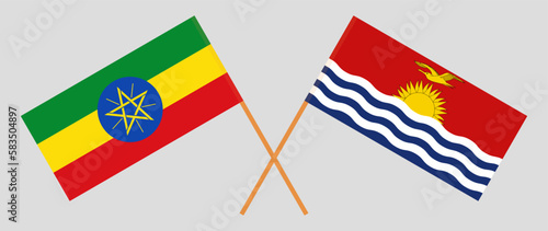 Crossed flags of Ethiopia and Kiribati. Official colors. Correct proportion