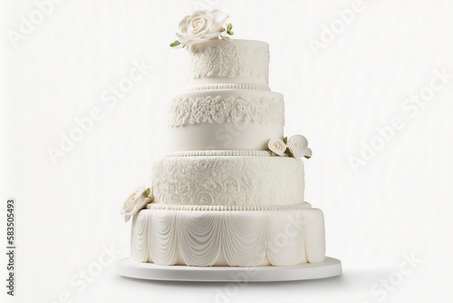 4 teir wedding cake with flowers. Generative AI photo