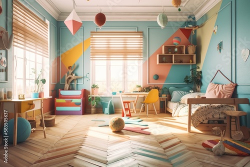 olorful Dreams: Contemporary Interior Design for Kids' Bedrooms, architecture ideas for kids room, GENERATIVE AI