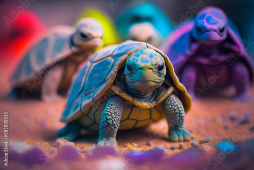 Sea turtle with vivid color bomb explosion backgrounds  cute and adorable animals  explosive colorful backgrounds  digital art. Generative AI