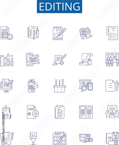 Editing line icons signs set. Design collection of Edit, Revise, Modify, Adjust, Tweak, Refine, Polish, Correct outline concept vector illustrations