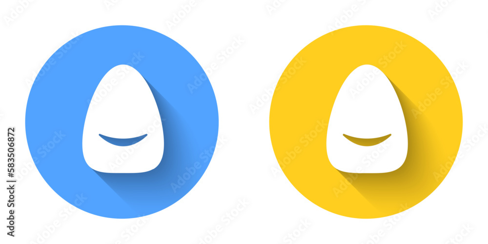 White Pouf icon isolated with long shadow background. Soft chair. Bag for the seat. Comfortable furniture armchair. Circle button. Vector White Pouf icon isolated with long shadow background. Soft chair. Bag for the seat. Comfortable furniture armchair. Circle button. Vector