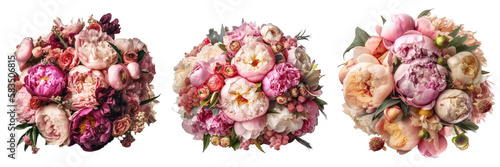 Peony bouquet or wedding arrangement, fresh bunch of flowers. AI generative, isolated on transparent background.