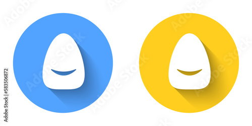 White Pouf icon isolated with long shadow background. Soft chair. Bag for the seat. Comfortable furniture armchair. Circle button. Vector