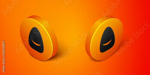Isometric Pouf icon isolated on orange background. Soft chair. Bag for the seat. Comfortable furniture armchair. Orange circle button. Vector