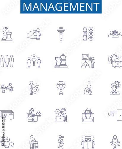 Management line icons signs set. Design collection of Lead, Organize, Control, Plan, Direct, Strategize, Supervise, Monitor outline concept vector illustrations