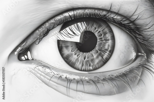 graphite pencil realistic illustration of a macro human eye, made with generative ai
