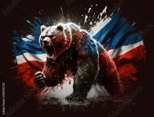 angry bear with russian flag attack the world. AI generative