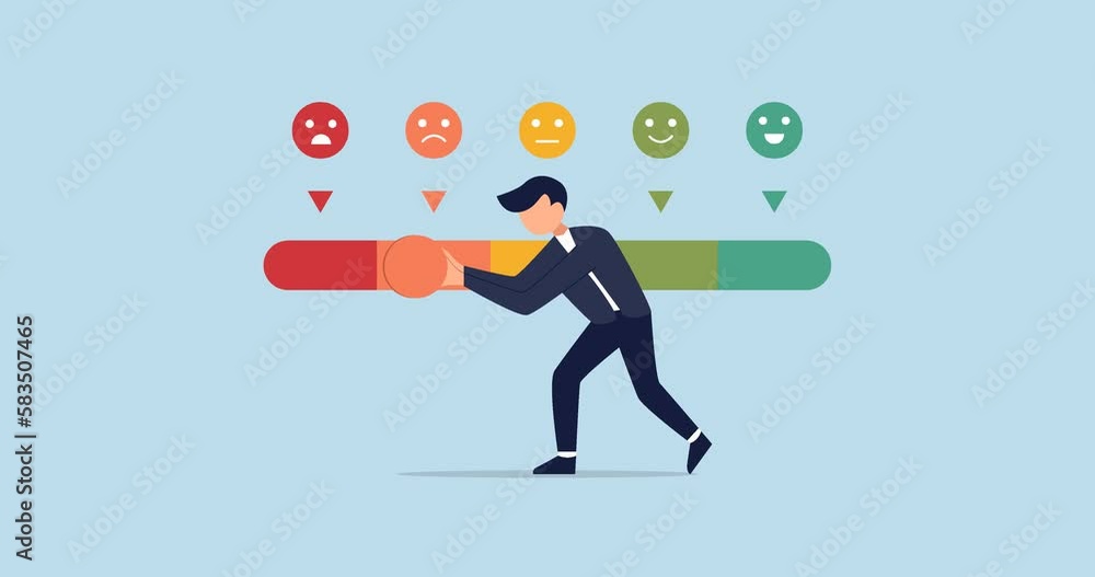 4k motion design of Dissatisfaction, dislike or negative feedback. man pushing rating bar to dissatisfaction level. 4k motion design of Dissatisfaction, dislike or negative feedback. man pushing rating bar to dissatisfaction level.