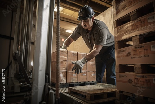 Man working at storage warehouse. Generative AI